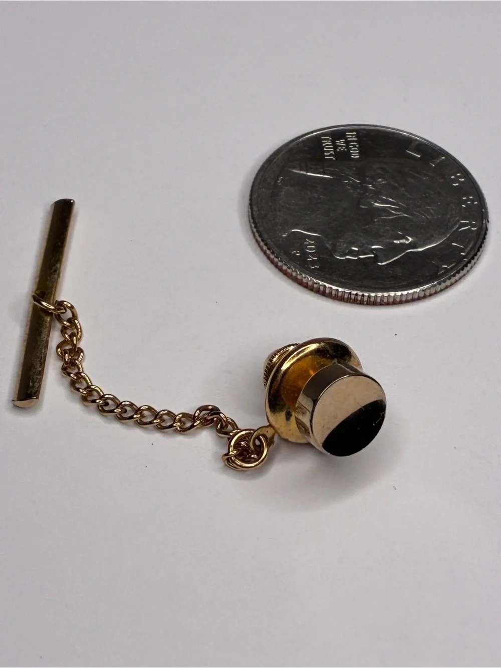 Vintage Gold Toned Round Chain Tie Tack And Gold Colored Pearl Tie Tack Bundle